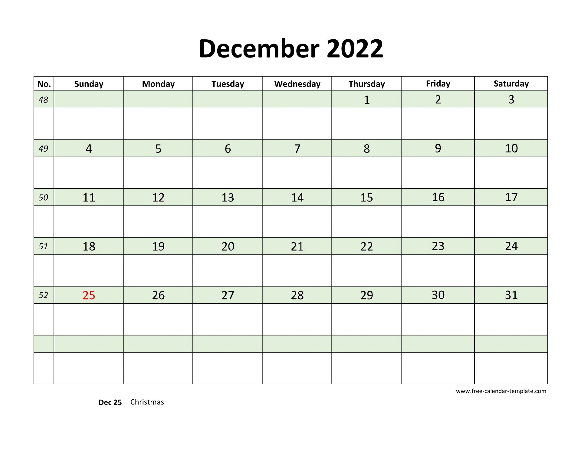 Free Printable December Calendar 2022 With Lines