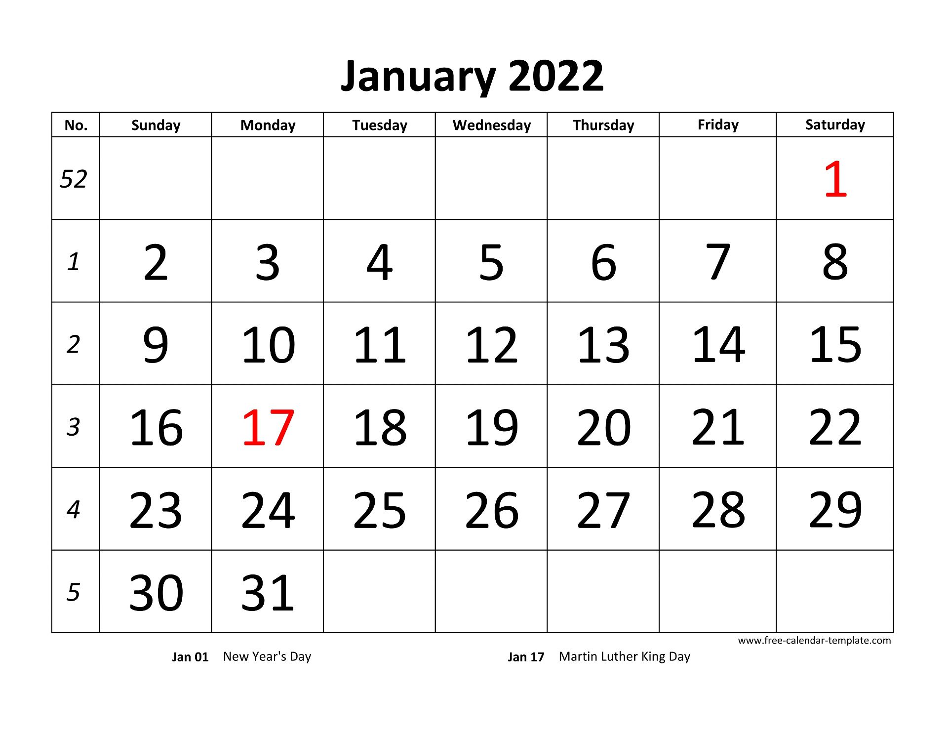 January 2022 Free Calendar Tempplate Free calendar template