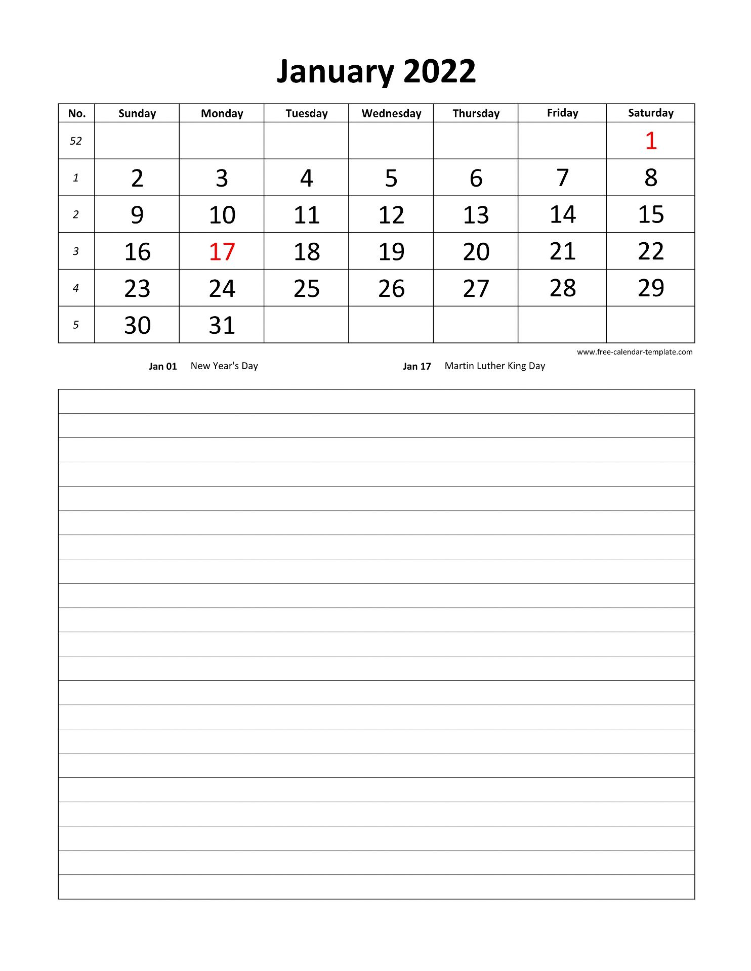 printable 2022 january calendar grid lines for daily notes