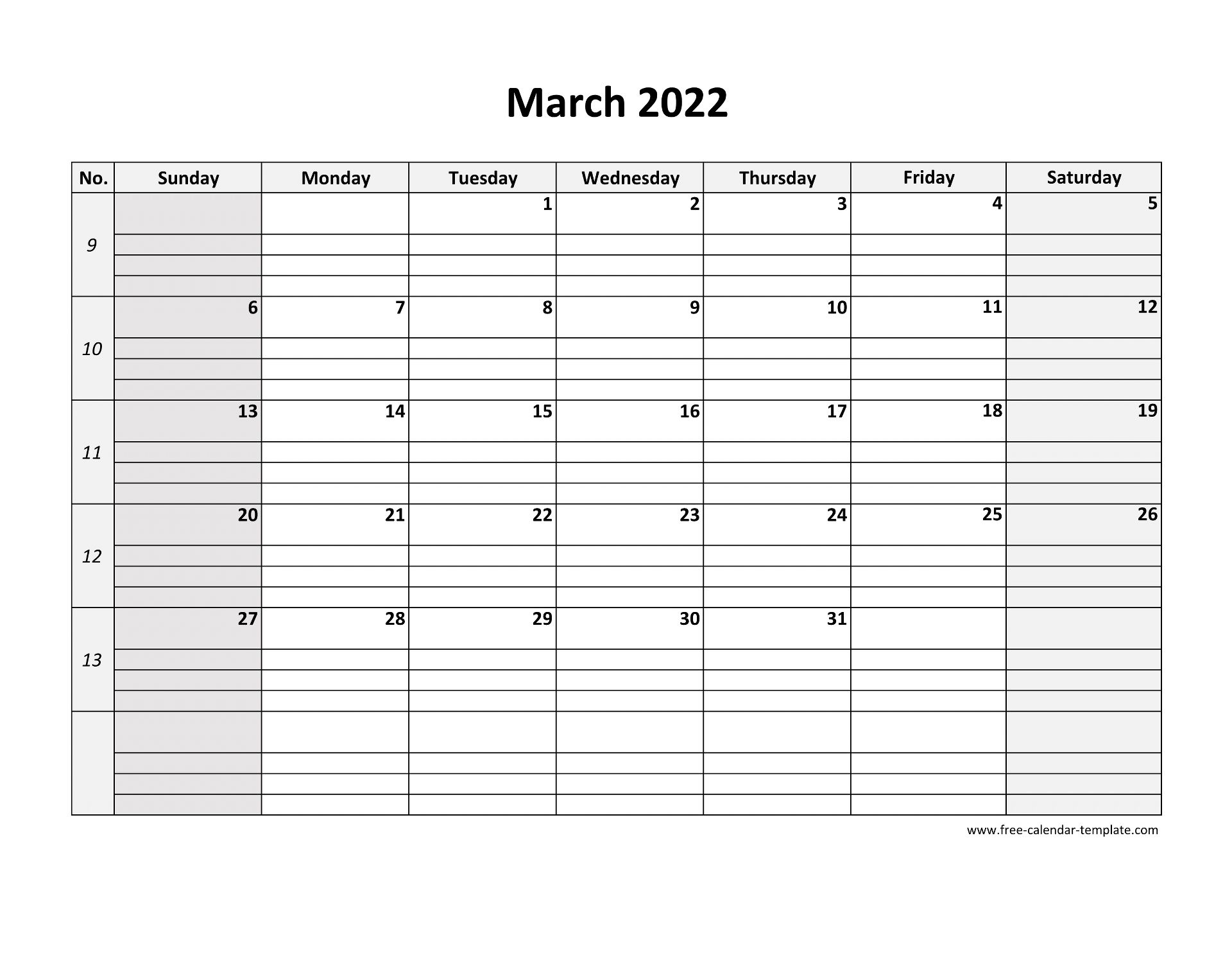 Free Printable Calendar March 2023 With Lines