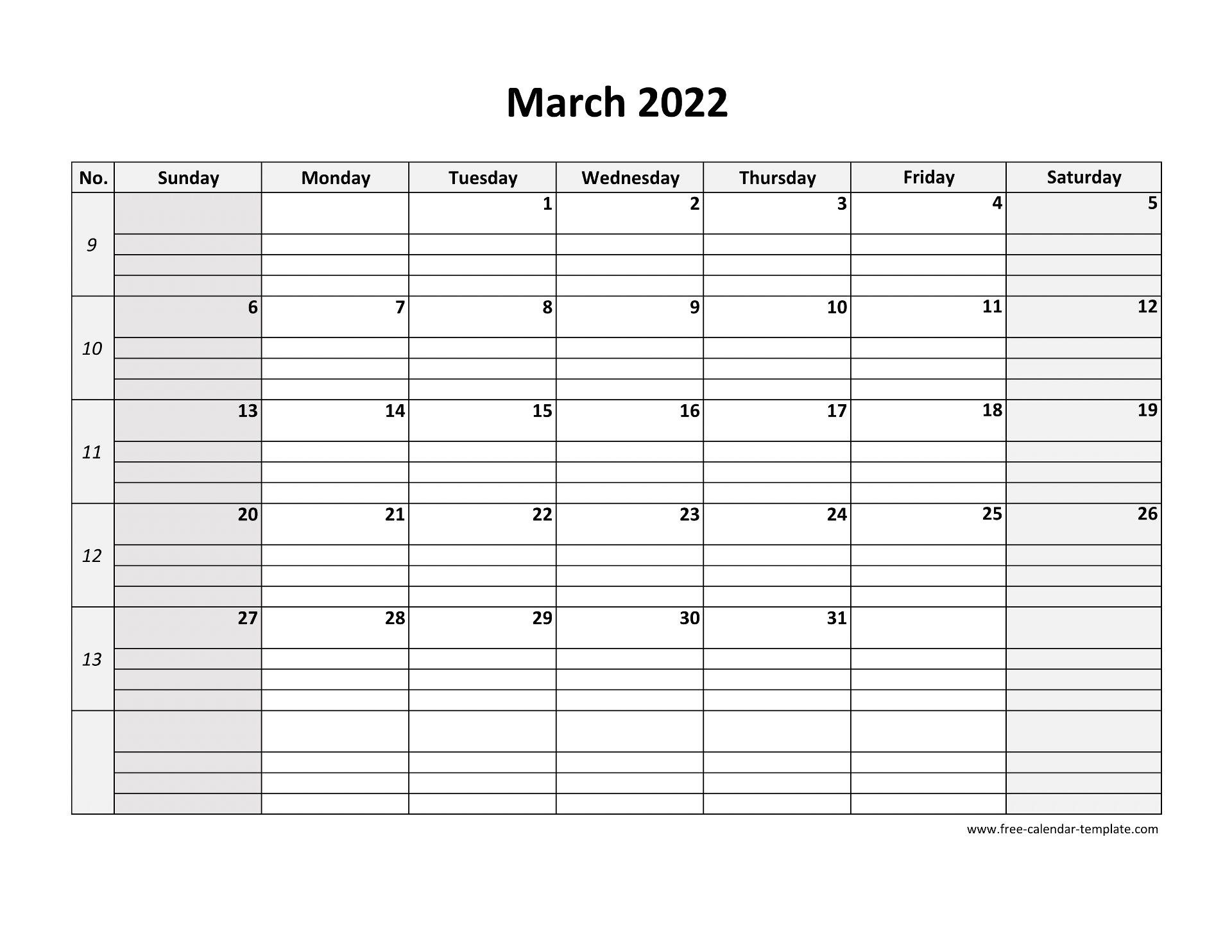 Printable March 2022 Calendar Background