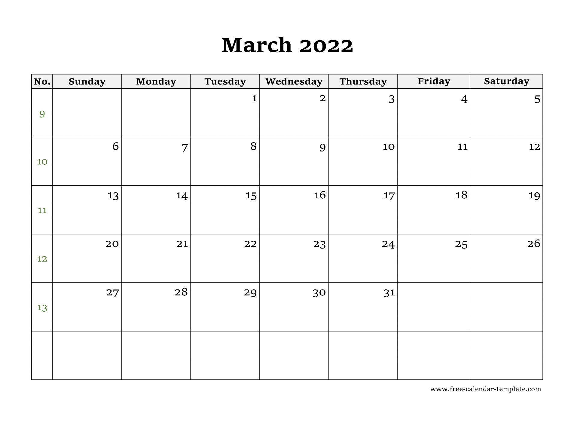 March 2022 Calendar Printable With Holidays