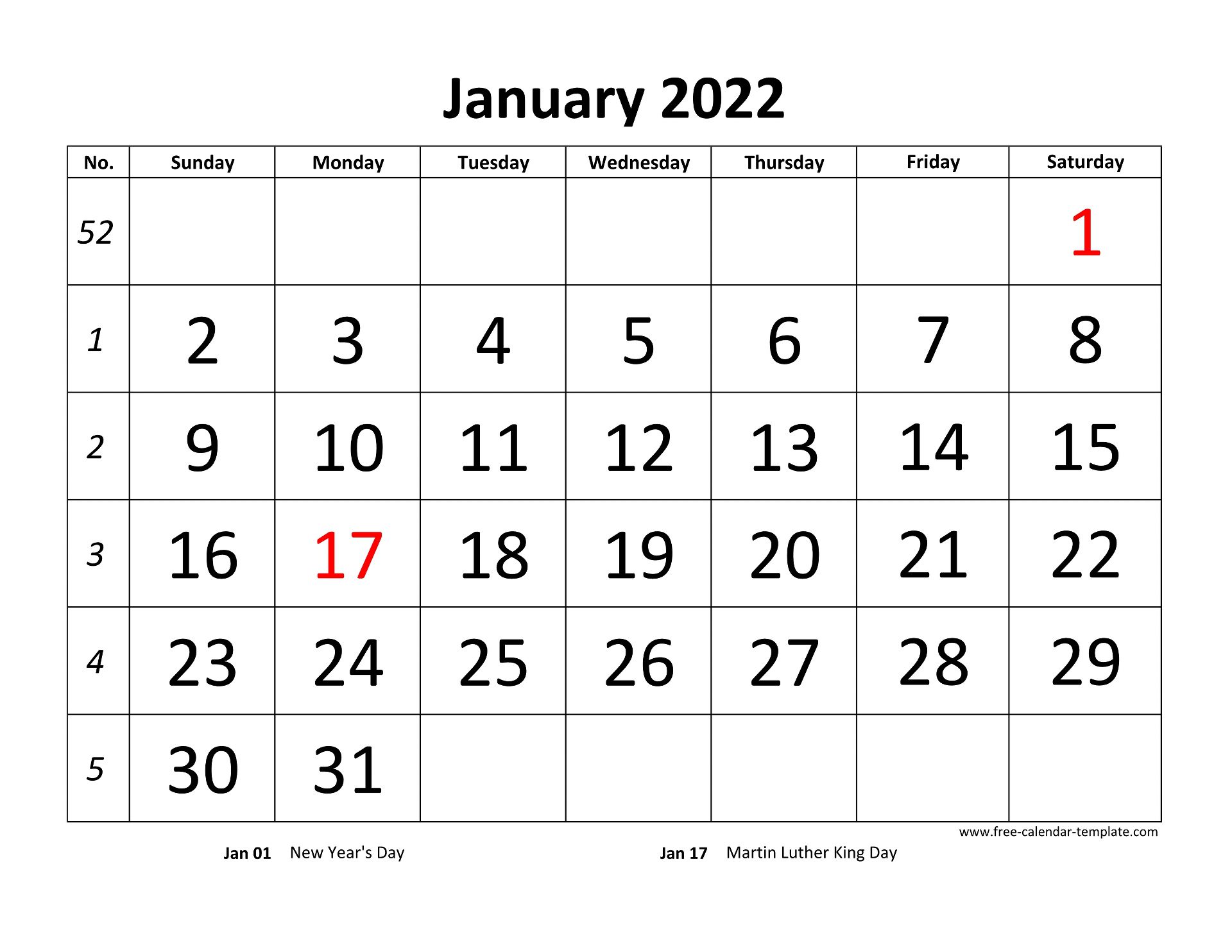 Printable Monthly Calendar 2022 Free calendar template