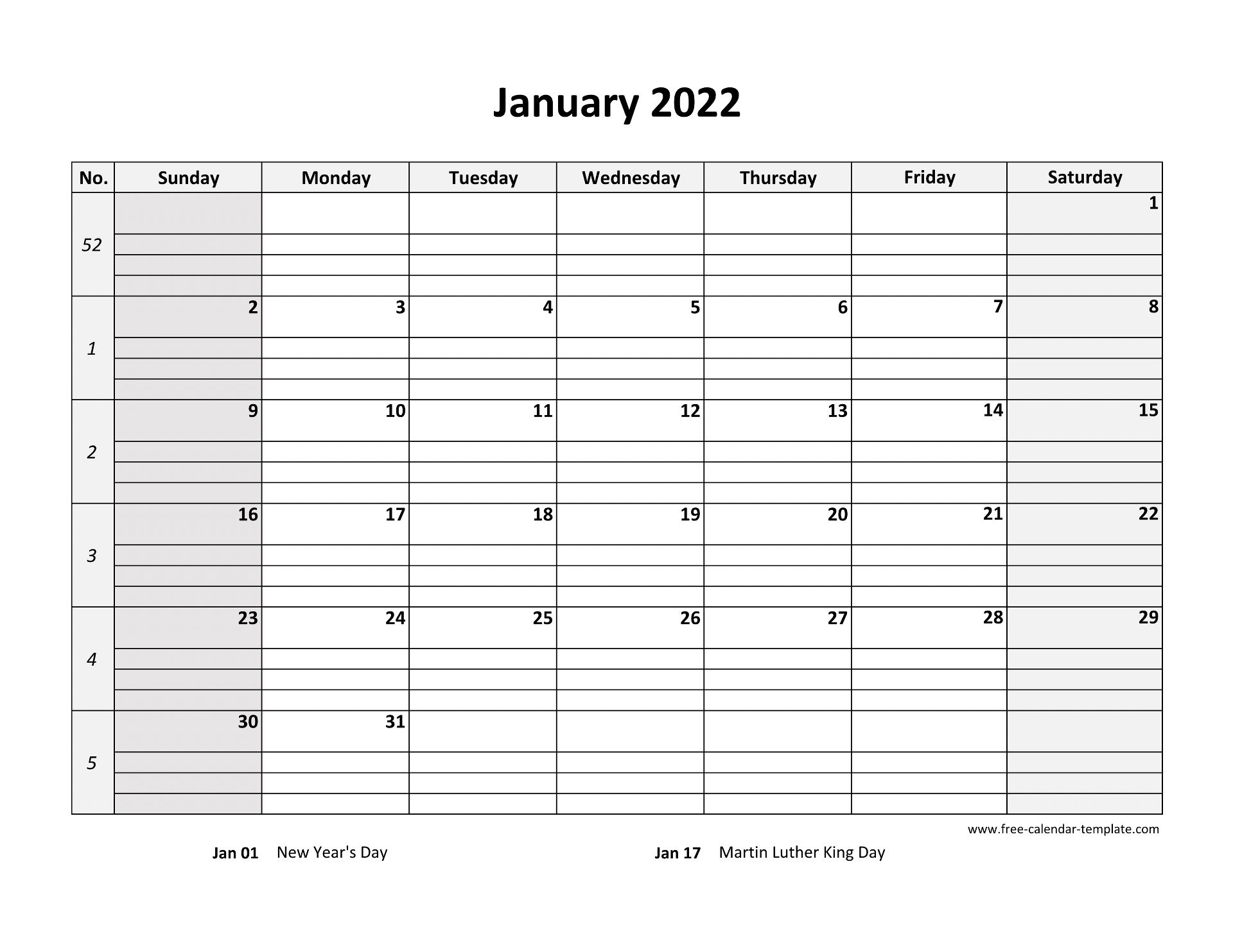 Monthly 2022 Calendar Free Printable with grid lines ...