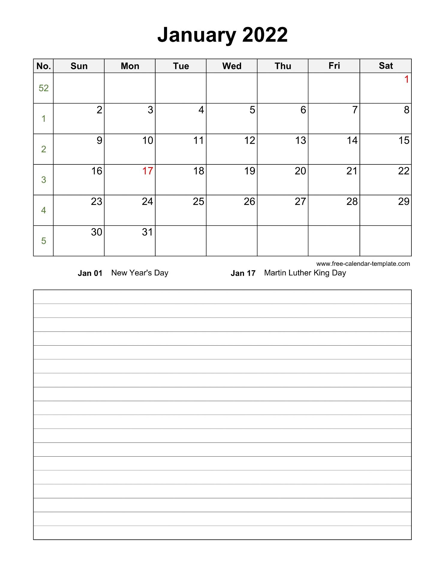 Printable Monthly 2022 Calendar with space for ...
