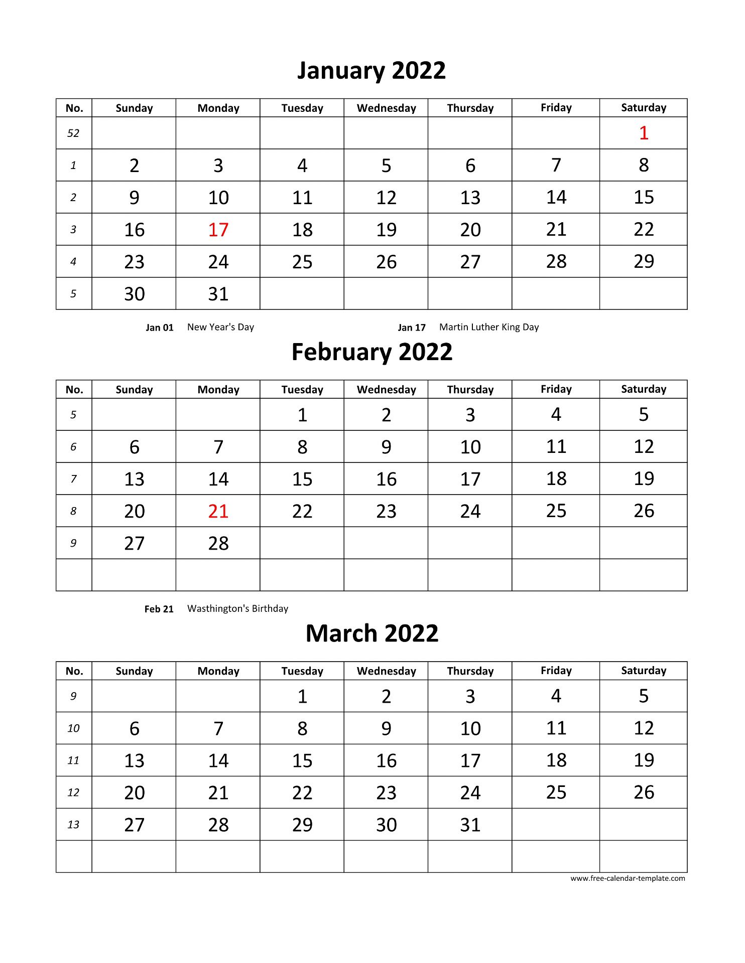 Three Monthly Calendar 2022 Riset