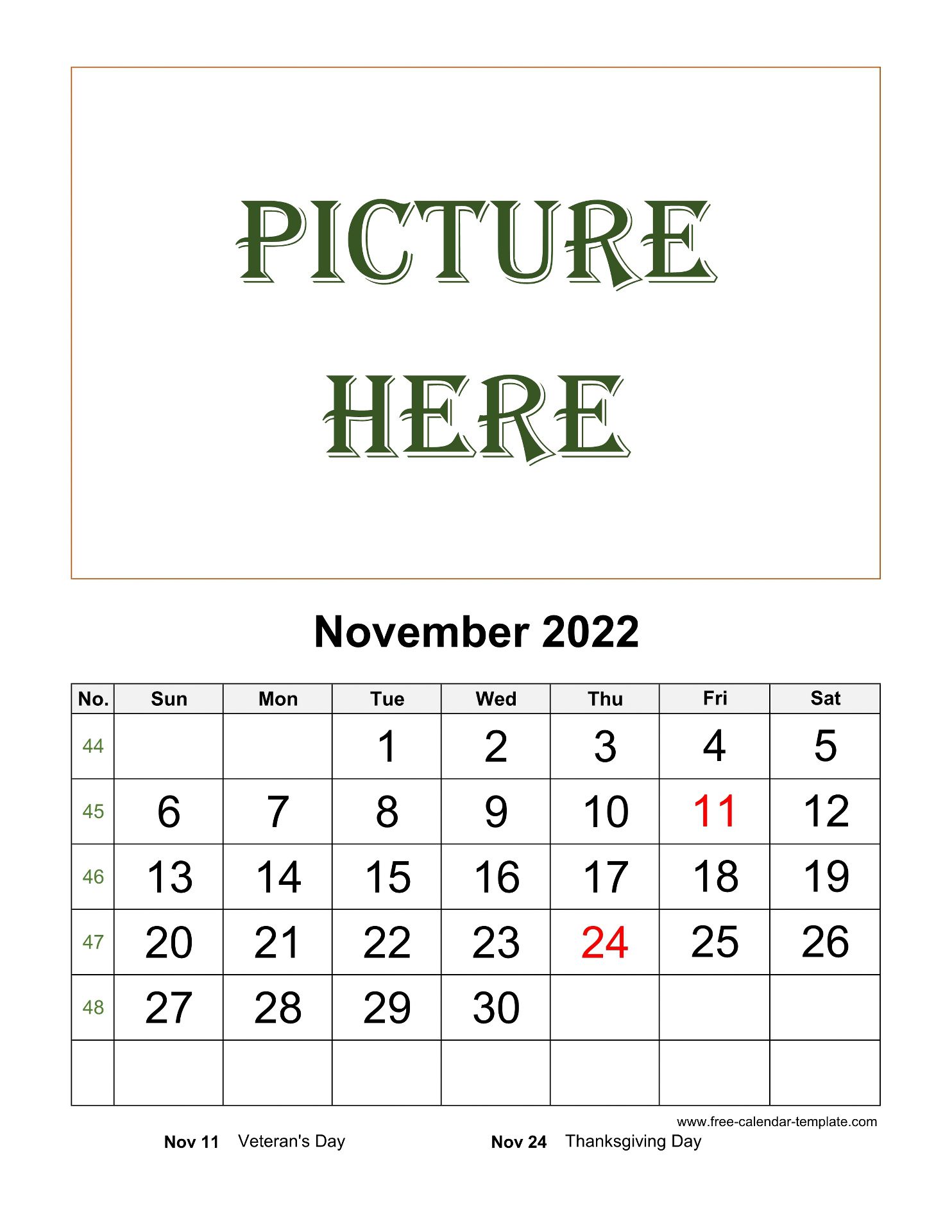 National Holiday Annual Calendar November 2022 Calendar Template 
