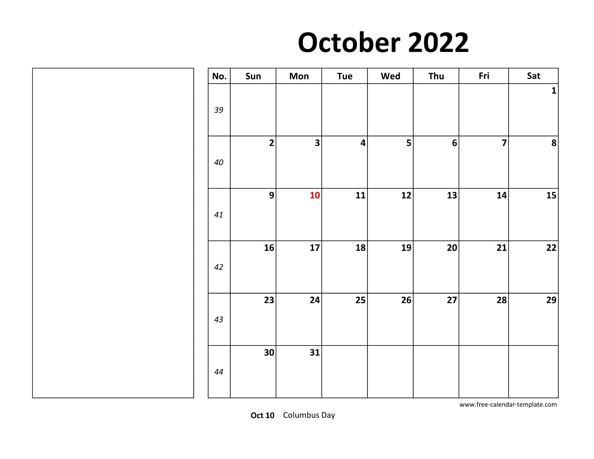 printable october 2022 calendar box and lines for notes free calendar template com
