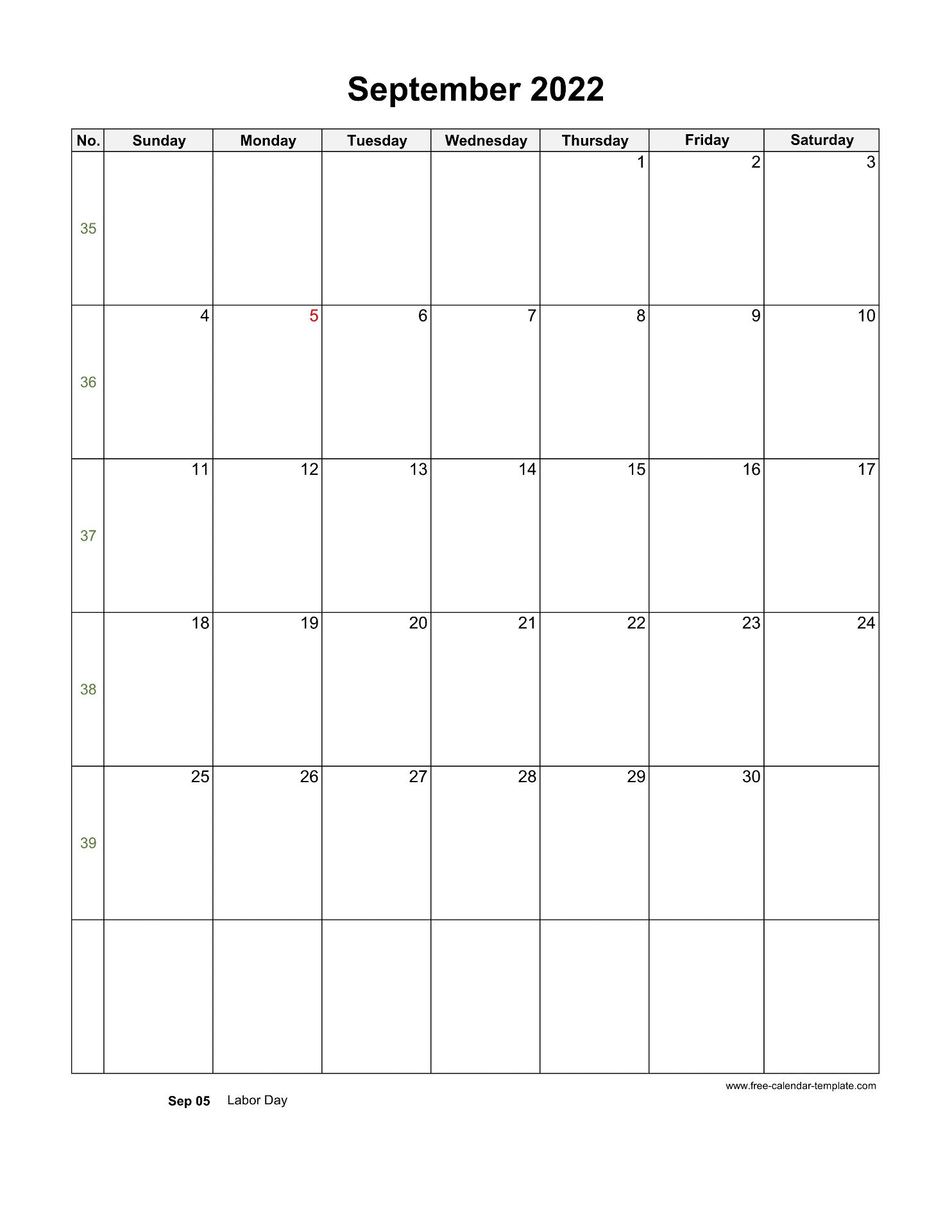 2022 September Calendar (Blank Vertical Template) Freecalendar