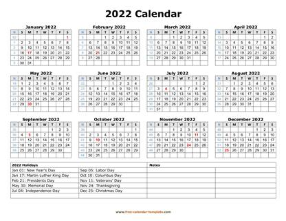 printable yearly calendar 2022 free calendar template com