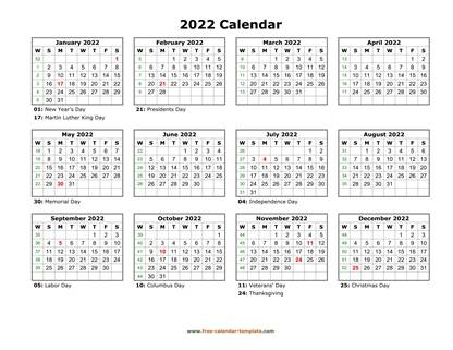 printable yearly calendar 2022 free calendar template com