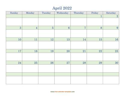 april 2022 calendar daycolored horizontal