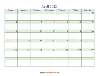april 2022 calendar daycolored horizontal