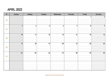 april 2022 calendar daygrid horizontal