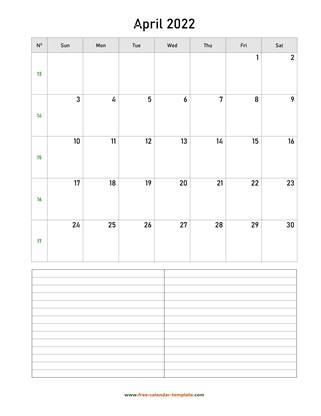 april 2022 calendar notes vertical