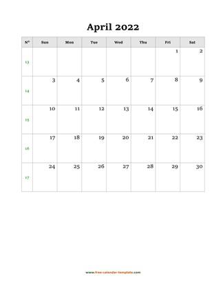 april 2022 calendar simple vertical