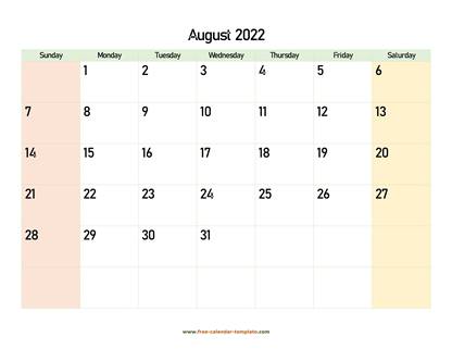 august 2022 calendar colored horizontal