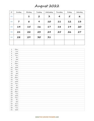 august 2022 calendar daily notes vertical