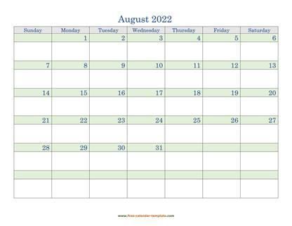 august 2022 calendar daycolored horizontal