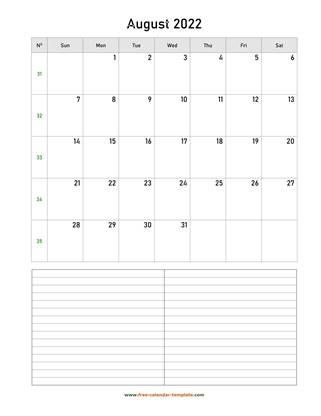 august 2022 calendar notes vertical