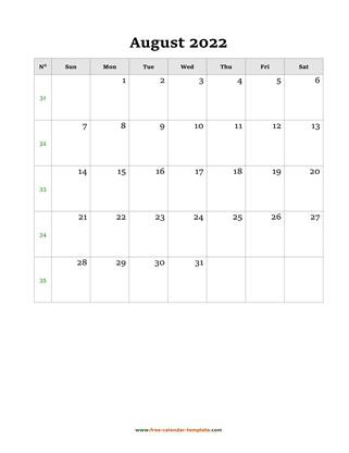 august 2022 calendar simple vertical