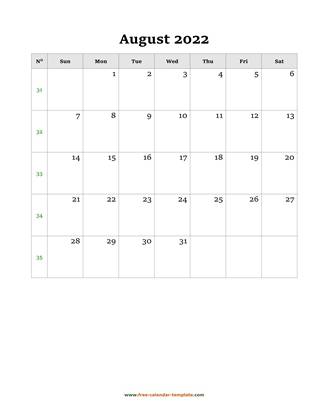 august 2022 calendar simple vertical