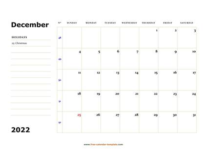 december 2022 calendar boxnotes horizontal