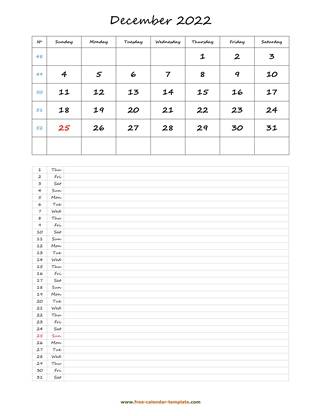 december 2022 calendar daily notes vertical