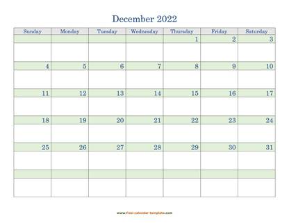 december 2022 calendar daycolored horizontal