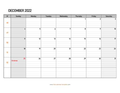 december 2022 calendar daygrid horizontal