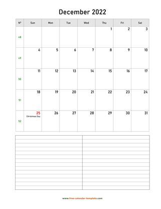 december 2022 calendar notes vertical