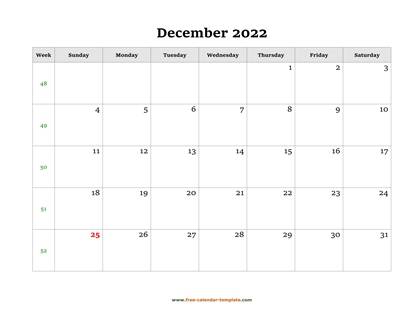 december 2022 calendar simple horizontal