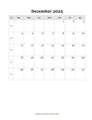 december 2022 calendar simple vertical
