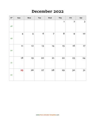 december 2022 calendar simple vertical