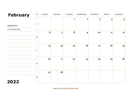 February 2022 Free Calendar Tempplate Free Calendar Template Com