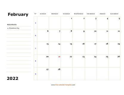 February 2022 Free Calendar Tempplate | Free-Calendar-Template.com