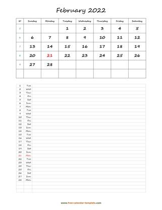 february 2022 calendar daily notes vertical