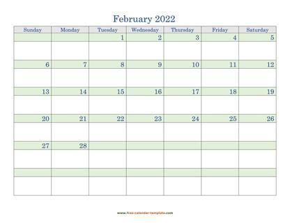 february 2022 calendar daycolored horizontal