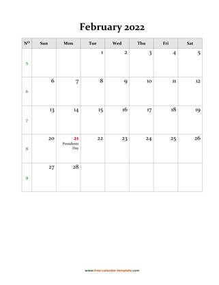 february 2022 calendar holidays vertical