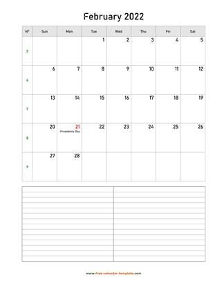 february 2022 calendar notes vertical