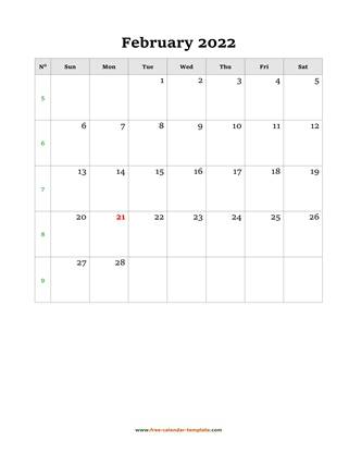 february 2022 calendar simple vertical
