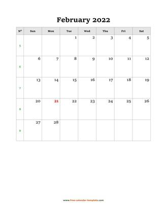 february 2022 calendar simple vertical