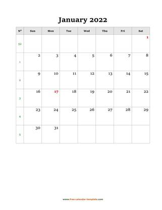 january 2022 calendar simple vertical