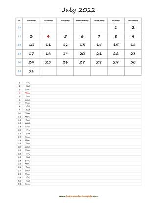 july 2022 calendar daily notes vertical