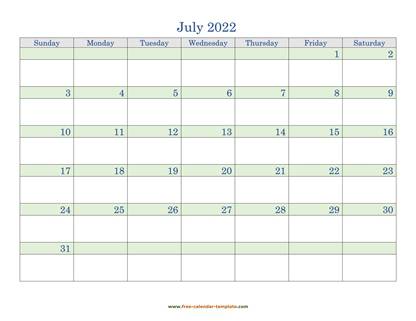 july 2022 calendar daycolored horizontal