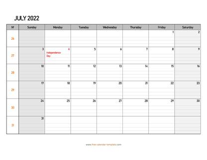 july 2022 calendar daygrid horizontal