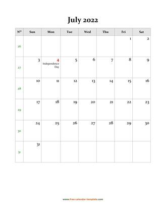 july 2022 calendar holidays vertical