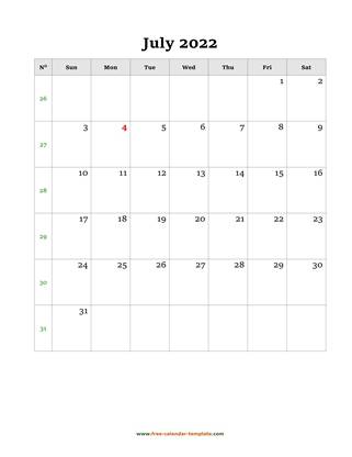 july 2022 calendar simple vertical