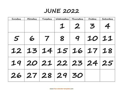 june 2022 calendar bigfont horizontal