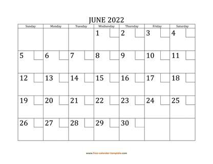 june 2022 calendar checkboxes horizontal